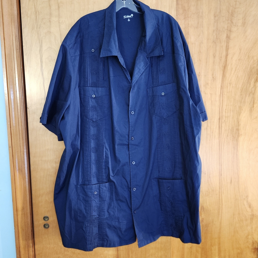 Men's 4XLT Casual Dark Navy Button Down Shirt
